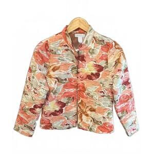 Analogy Womens Jacket Size PS Pink Orange Floral Textured Zip Front